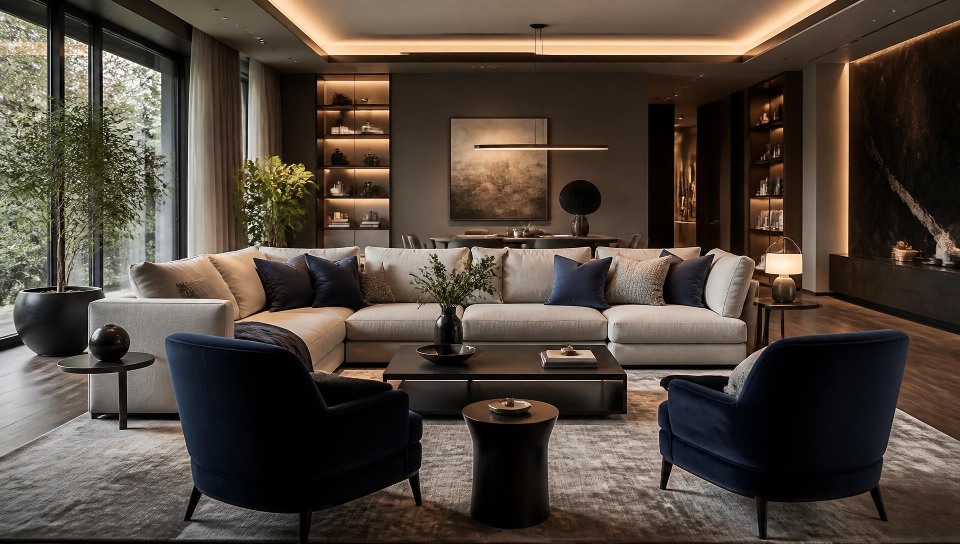 Sala moderna con muebles de alta gama e iluminación cálida